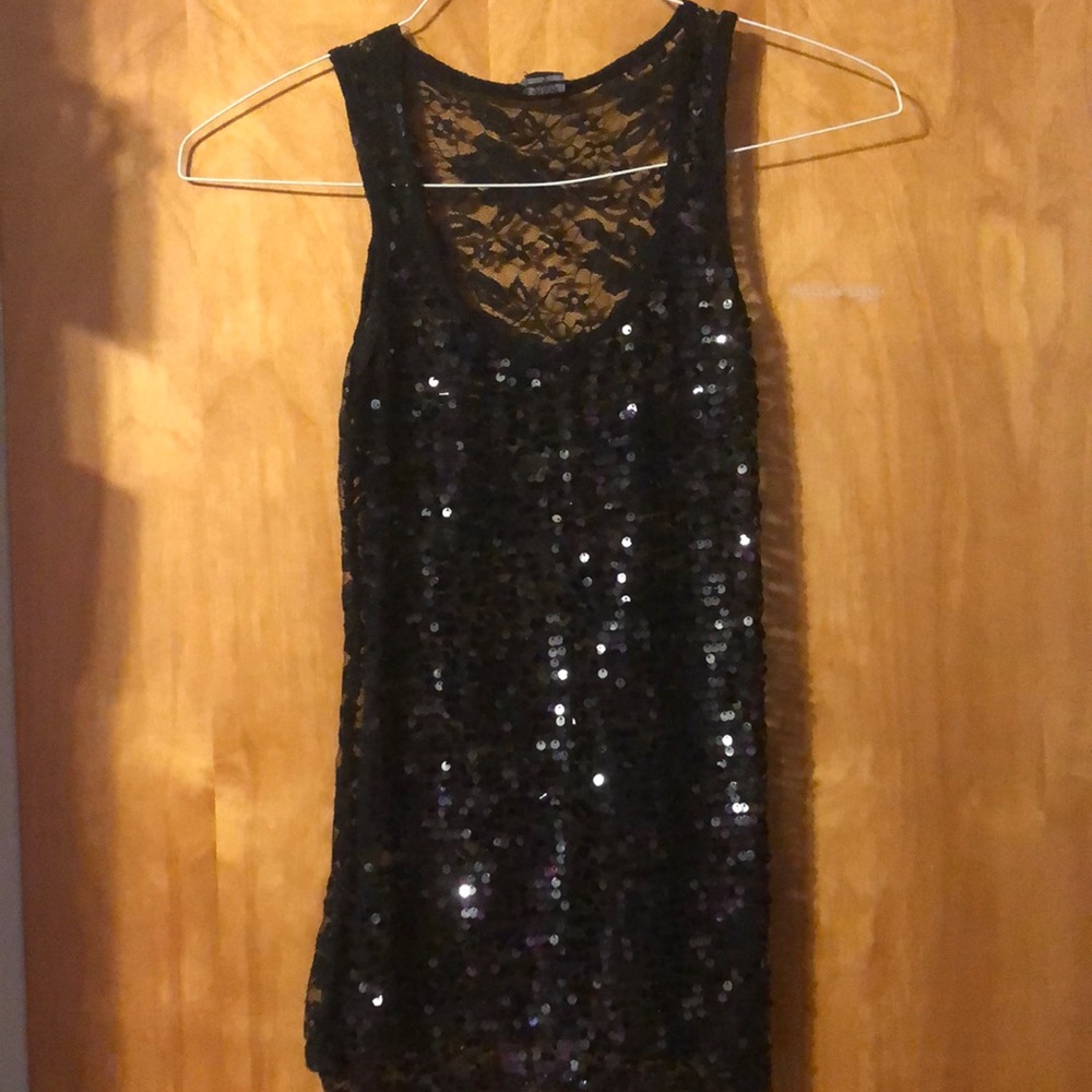 Black, sequin lace tank top
